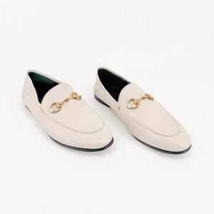 Gucci Brixton Horsebit Loafers EU 36.5 US 6.5 White Leather Flat Buckle Shoe